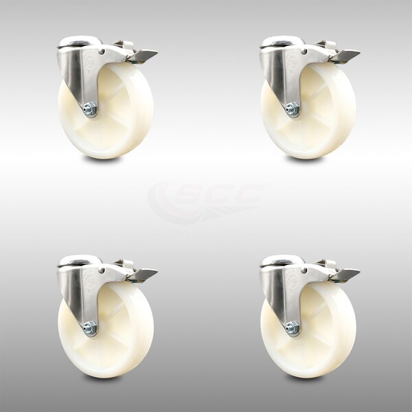 5 Inch 316SS Nylon Wheel Swivel Bolt Hole Caster Set